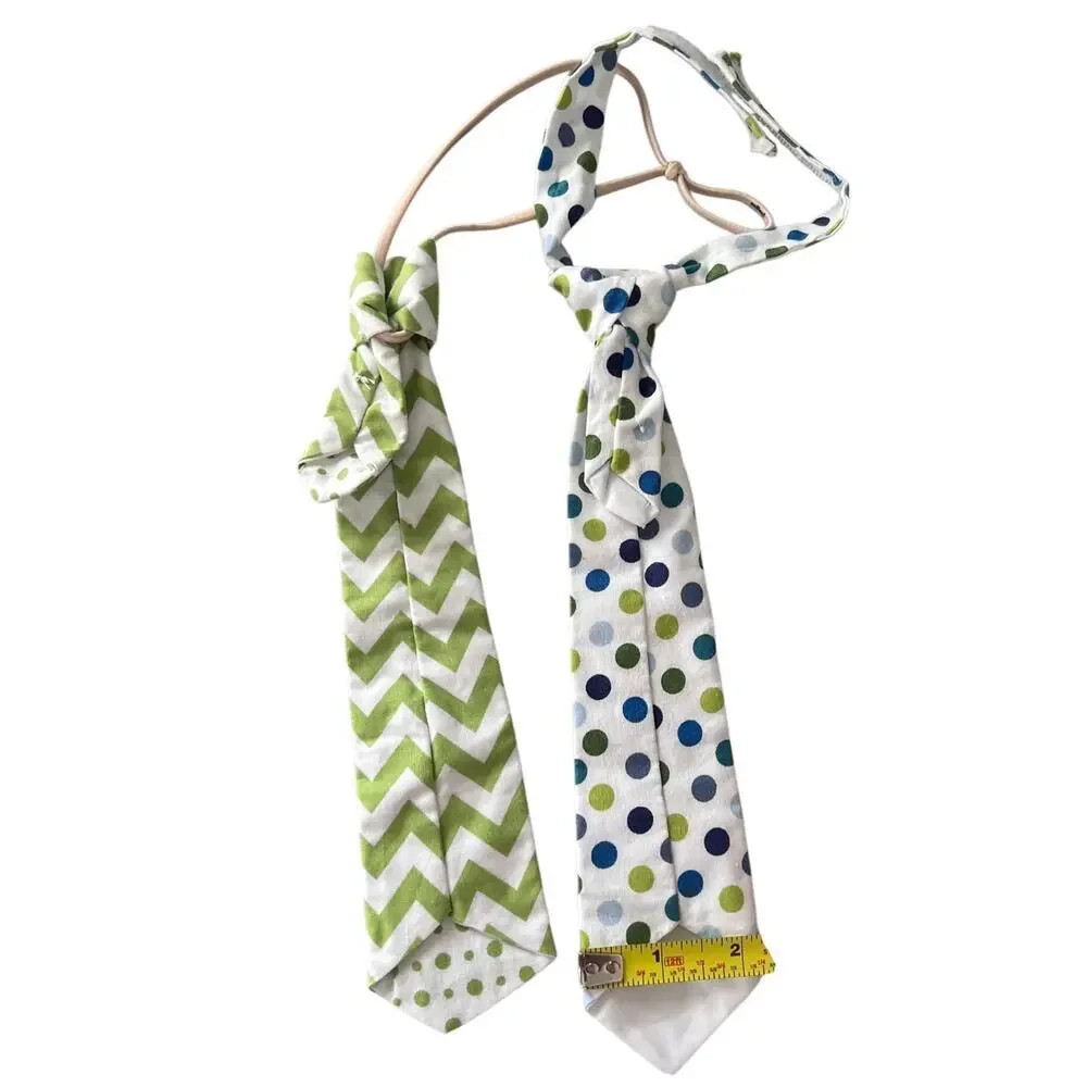 Boys Adjustable‎ Neckties Set of 2 Green White Polka Dots Chevron 2-5 Years Old